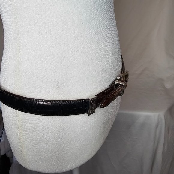 Brighton Women's Leather Belt Large Multi Colored Silver Conchos Scroll Design - Picture 3 of 10